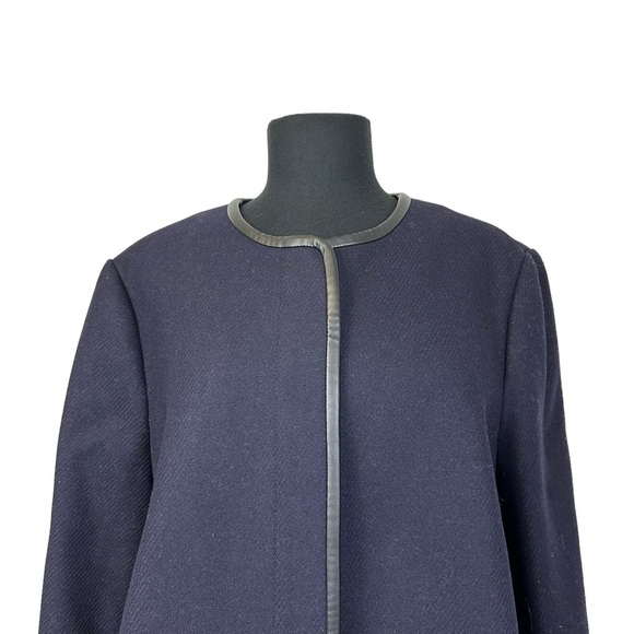 Ann Taylor Wool Coat Faux Fur Faux Leather Tiered Navy Blue Black XL - Picture 2 of 11